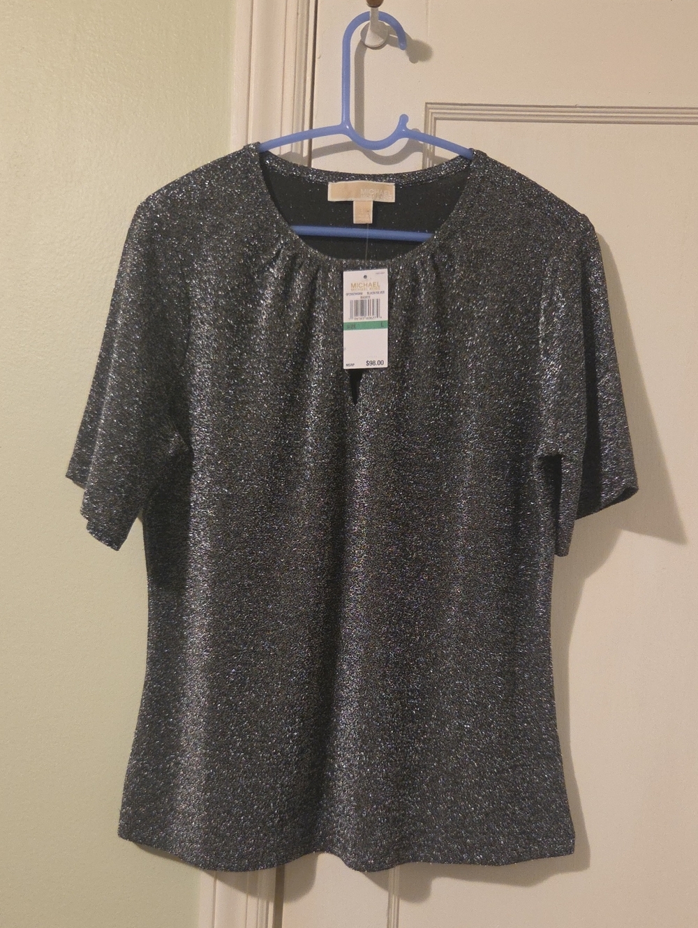 Michael Kors Metallic Charcoal Short Sleeve Top